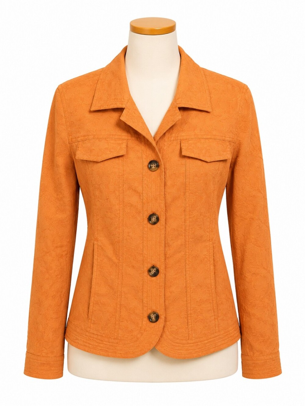 Coldwater Creek Blazer Jacket Womens 16 Orange Textured Embroidered Button Up